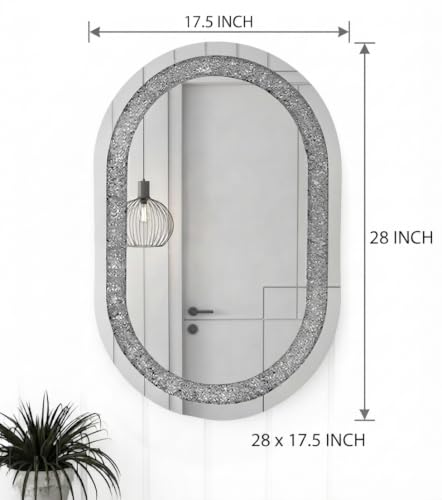 Image of Alfa Design Diamond Wall Mounted LED Mirror | Touch Sensor 3 Light Modes (Warm, Natural & Cool White) | for Bathroom Vanity Mirror, Washbasin, Farmhouse & Bedroom Capsule Crystal LED 28 x 18 inch