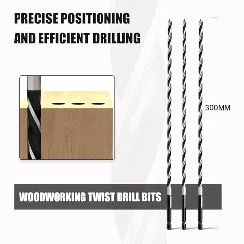 hsawbit Wood Drill Bits, 3pcs x 10mm x 300mm Auger Drill Bit Extra Long Drill Bits Wood Plastic, Drywall Woodworking Hole Drill Bit - Image 2