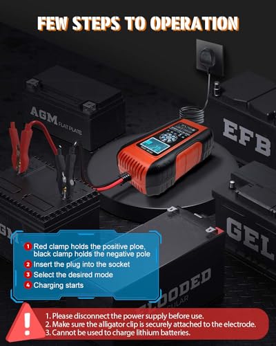 Image of 10Amp Car Battery Charger, 12v Battery Charger with LCD Screen, 7 Charge Stages, Trickle Charger for Car Battery, Temperature Compensation, for Truck Motorcycle, WET & GEL Lead Acid Batteries
