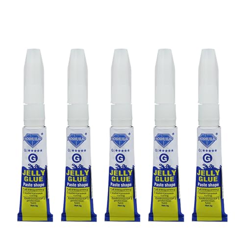 Jelly Glue G Fast-Drying Super Glue All Purpose Clear Adhesive for Plastic Model Toys Metal Glass Ceramic Stone Wood Nylon Phones Cases (3g*5/0.1 oz)