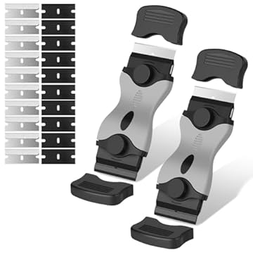 Flintronic Raschietto per Vetro, 2PCS Raschietto per Piastre in Vetroceramica, Con 20 Lame Aggiuntive in Metallo e 20 Lame in Plastica, per Riscaldare Piastre, Auto, Vetri, Specchi, Adesivi, Pulizia