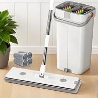 MOPUP Mop-Set mit Eimer: Reinigungseimer (inklusive Mop und 4 Mikrofaser-Mopköpfe), Mop-Set mit 135 cm langem Edelstahlgriff sowie Bodenabstreifer mit Wringfunktion, geeignet für alle Bodenarten