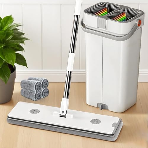 MOPUP Mop-Set mit Eimer: Reinigungseimer (inklusive Mop und 4 Mikrofaser-Mopköpfe), Mop-Set mit 135â€¦ – Miniatur
