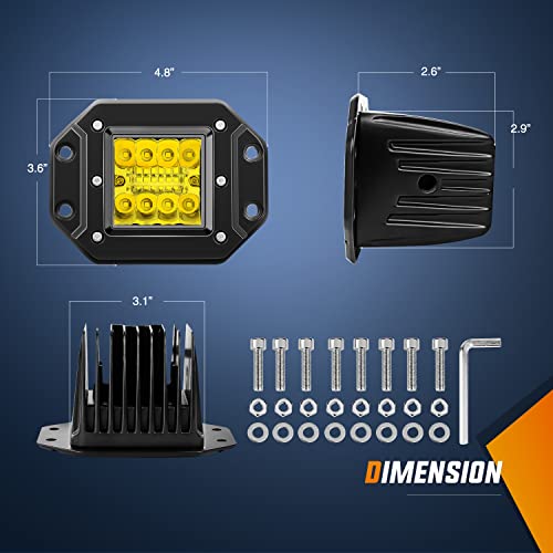 Image of Nilight 2PCS 42W Flush Mount Amber LED Light Pods Upgraded Spot Flood Combo Beam Driving Light LED Work Light with 16AWG Wiring Harness Kit-2 Leads,2 Years Warranty