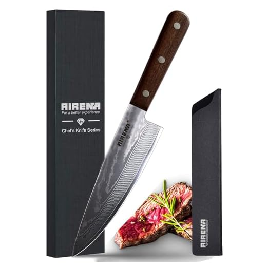 Coltello di Damasco, Coltello da Cucina Professionale 20cm - Lama Affilata in Acciaio Damasco a 67 strati - Coltelli Giapponese con Fodero e Confezione Regalo