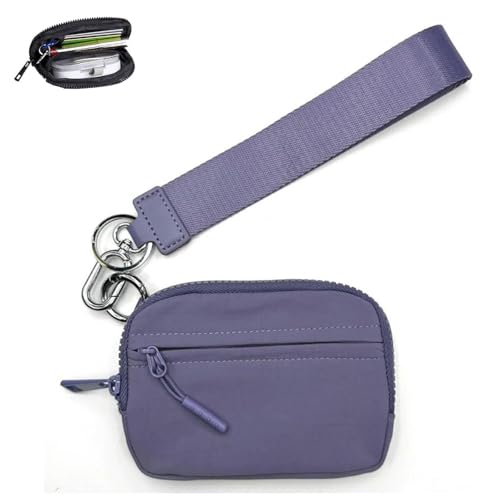 Commonlyto Wallet, Wristlet Nylon Zippered Card Case, Wallets with ID Window for Women Durable Waterproof (Purple)