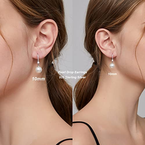 Pearl Earrings Women Silver Pearl Drop Earrings White Pearl Dangle Earrings - Image 7