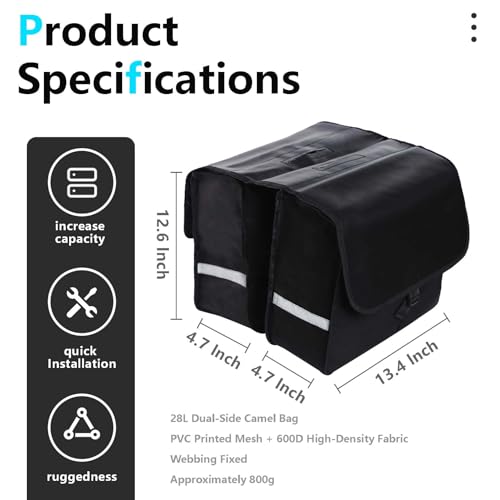 Bike Panniers Rear Rack Bag, 28L Large Capacity Water-repellent Bicycle Saddle Bags, Sturdy and Wearable Bicycle Trunk Bag with Reflective Trim for Grocery Shopping Commuter Long Cycling Trip