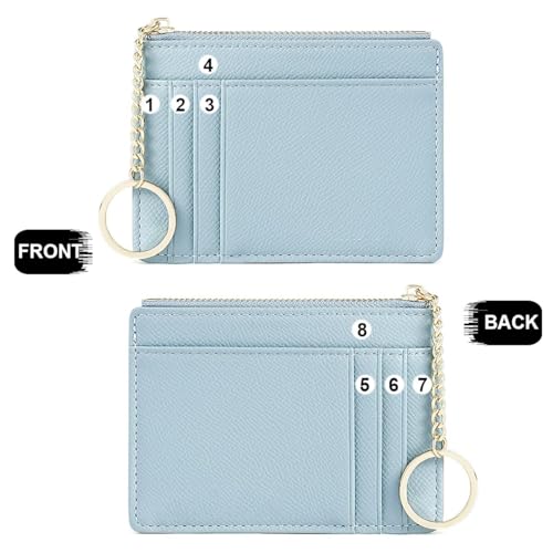 Image of Slim Minimalist RFID Blocking Leather Wallets Credit Card Holder Case Money Clip Pocket Wallet Coin Purse Keychain Travel Clutch Handbag Pocket Pouch Holster Gifts for Women Men (Blue)