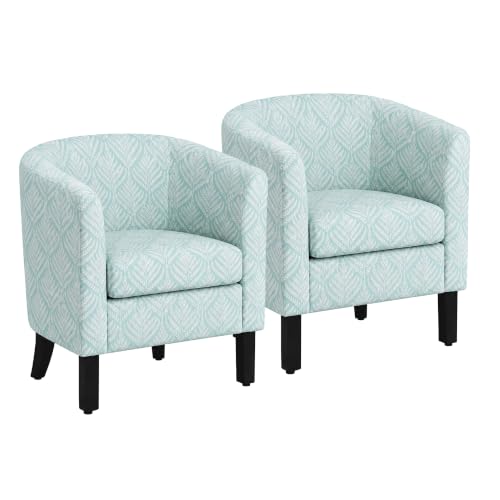 Image of BELLEZE Set of 2 Upholstered Barrel Accent Chair - Frond Blue