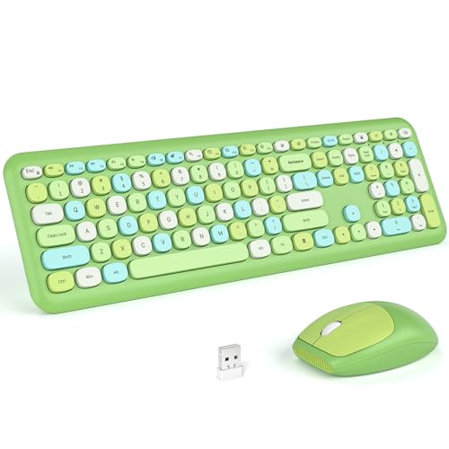 Image of KNOWSQT Wireless Keyboard and Mouse Combo, Pale Green Full-Sized 2.4G Silent Keycap Colorful Keyboards, USB Dongle Plug Play, for Laptop, Windows, PC, Computer, Desktop