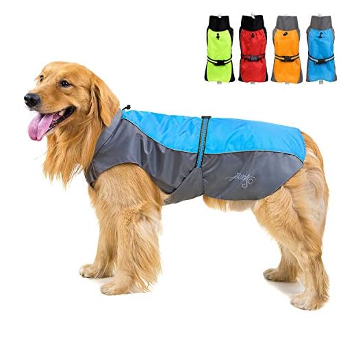 Zunea Manteau Imperméable pour Chien Moyens à Grands Réfléchissant Veste de sécurité Coupe-Vent Légère Doublée en Maille Vêtements pour Voyage/Randonnée pour Les Jours Pluie Bleu 3XL