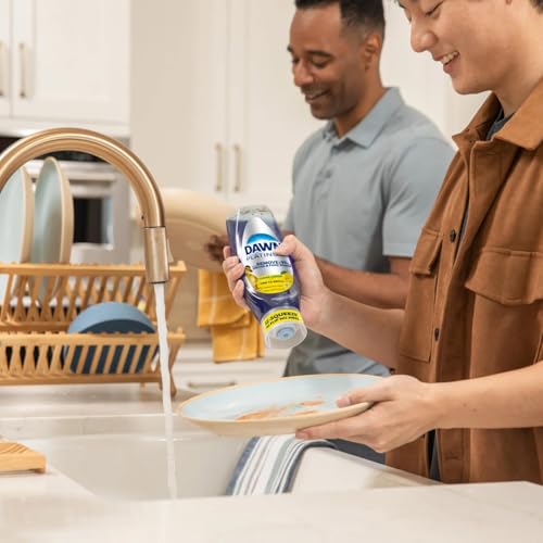 Image of Dawn EZ Squeeze Platinum Liquid Dish Soap, 20.5 Fl Oz (Pack of 3), Lemon Scent, bundled with Heavy Duty Scotch Brite Sponge