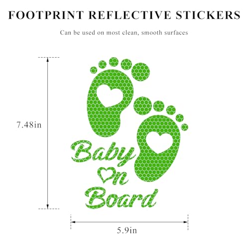 Image of Baby on Board Car Sticker, High Intensity Reflective Baby on Board Footprint Safety Warning Decal, Waterproof Kids on Board Baby in Car Feet Decal Sticker for Bumper (Fluorescence Green)