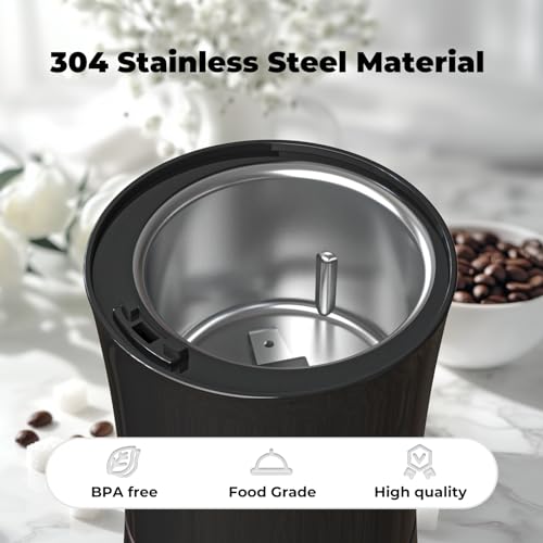KYG Elektrische Kaffeemühle für Espressobohnen, Nüsse & Körner, leistungsstarke kompakte Kaffeebohnenmühle Ein-Knopf-Bedienung & Edelstahlklingen 200w Schwarz – Bild 4