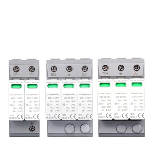 DC SPD House Surge Protective Device 2P 3P 600V 1000V 1500V Type PV 20-40KA Protector Arrester Low-voltage Protection EKU5((T2) 3P 1500V DC)
