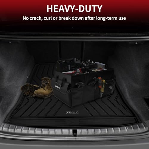 Image of LASFIT Cargo Mat for BMW 5 Series G30 Gas 2017-2023 | For 530i 540i M550i 540d xDrive with Spare Tire, Not Fit 530e or GT, All Weather TPE Custom Fit Cargo Trunk Liner, Black