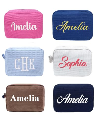 Personalized Embroidered Waffle Cosmetic Bags,...