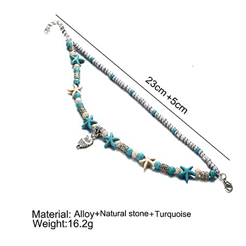Image of Softones Blue Starfish Turtle Anklet Multilayer Charm Beads Sea Handmade Boho Anklet Foot Jewelry for Women