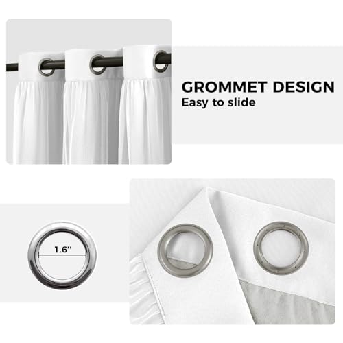 Image of 100% Blackout Curtains for Bedroom, Double Layer White Curtains, Black Out Curtain 72 inch Long with Sheer Overlay for Living Room, Room Darkening Window Drapes with Grommet, 52 inch W x 72 inch L