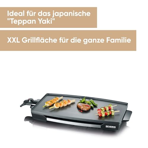 SEVERIN Tischgrill für Fleisch, Fisch und Gemüse, XXL Teppan Yaki Platte mit Antihaftbeschichtung, Elektrogrill mit Fettauffangschale und Temperaturregler, schwarz, KG 2397