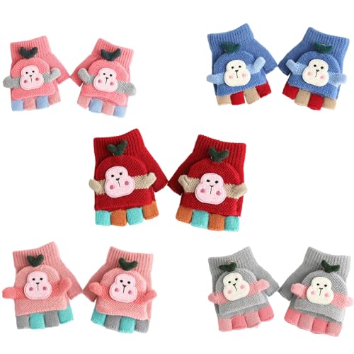 Convertible Gloves Winter Half Finger Mittens Cartoon Knit Half Finger Gloves With For Kids Unisex Lovely3