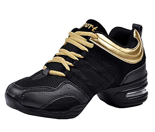 Dayiss Damen Jazzdance Schuhe Websneaker Sport Fitness Turnschuhe Schwarz Rot Weiß Gold (Gold, Numeric_40) Cover