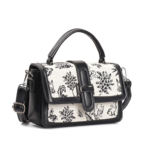 Image of EXOTIC Rosetta Structured Sling Bag for Women | Printed Panel Handbag with Top Handle & Detachable Crossbody Strap | Multi-Compartment Satchel Purse