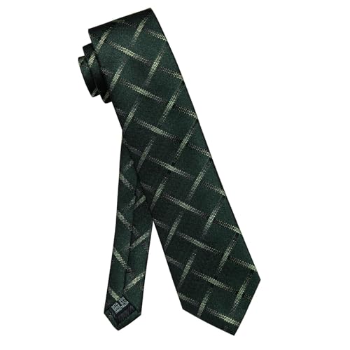 Image of YourTies Green Ties for Men Plaid Necktie Checkered Silk Tie Pocket Square Cufflinks Set Formal Business Party Wedding