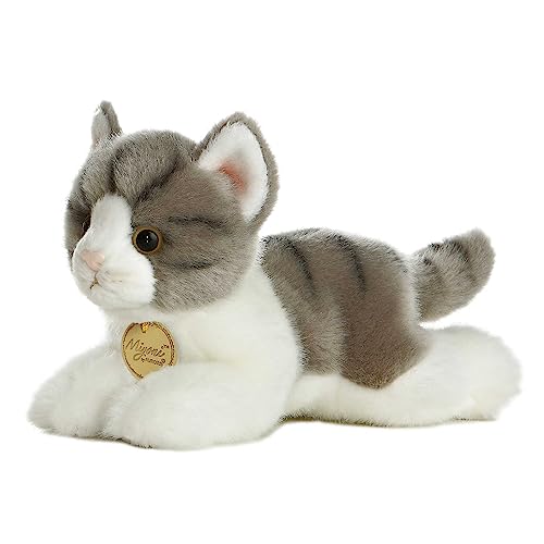 Aurora® Adorable Miyoni® Grey Tabby Cat Stuffed Animal - Lifelike Detail - Cherished Companionship - 8 Inches