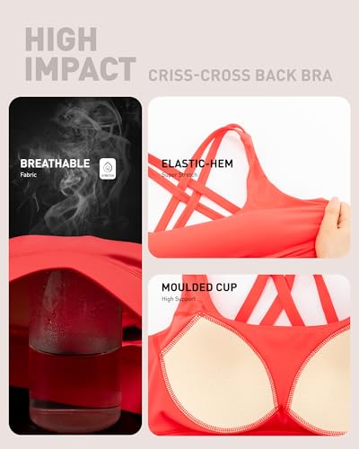 Image of RUNNING GIRL High Impact Sports Bras for Women - Scoop Neck Strappy Sports Bra High Support Moulded Cup Workout Bra