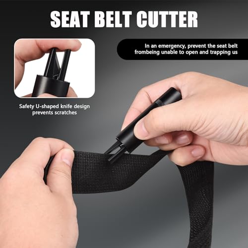 Holtrae 2 Piezas Rompe Cristales y Cinturones, 2-en-1 Martillo Rompe Cristales y Cinturones,con 2 Soportes,2 Cristales de Prueba,Herramienta Esencial para Coche,para Coche y autobús (Rojo + Negro) - imagen 3