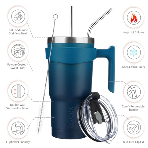 Image of BJPKPK 20 oz Tumbler with Handle & Straw, Insulated Stainless Steel Mug