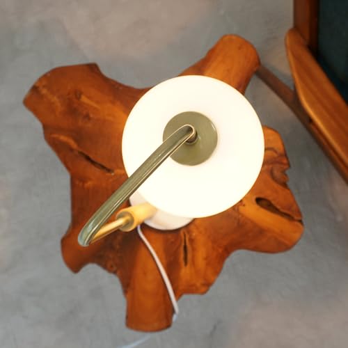 Modern Table Lamp with White Globe Shade, Wood and Metal