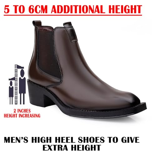 Image of BXXY Men's Faux Leather Material Casual Formal Slipon Chelsea Boot and Dress Boot with 5.08 Cm Block Heel Height.