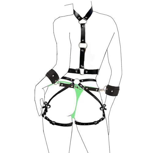 WUUDOA Leder Harness Lingerie Bondageset Harness Damen Leder Sexy Dessous Damen Body Leder Harness Geschirre Erotik Reizwäsche SM Fesseln Sexspielzeug für Frauen Erotische Harness Dessous-Set