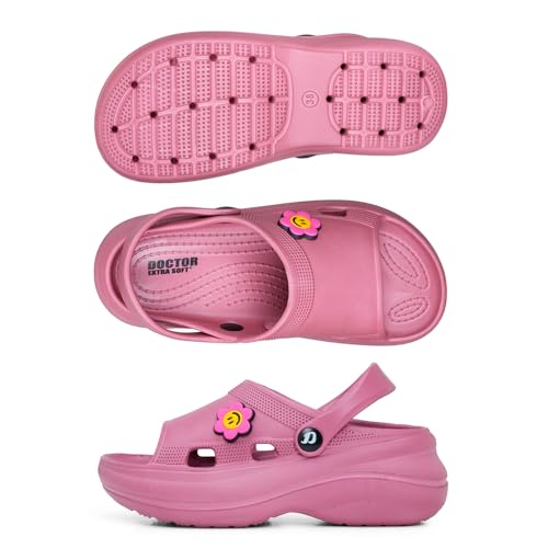 Image of DOCTOR EXTRA SOFT Women's Classic Smiley Charm Clogs /Sandals with Adjustable Back Strap for Adult| Comfortable & Lightweight | Stylish & Anti-Skid| Casual Waterproof Everyday Mules Girls Ladies D-539