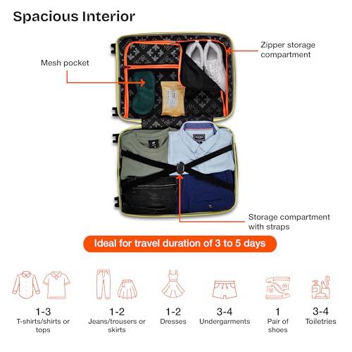 Image of Nasher Miles Golden Gate Hard-Sided Polypropylene Cabin Luggage 20 inch | 55cm | 8 Wheels Small Trolley Bag for Travel | Suitcase (Grey & Yellow)