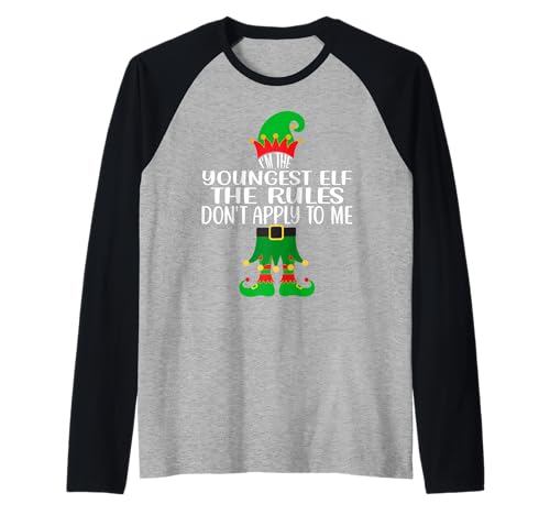 I'm the youngest elf christmas party family matching xmas maglia con maniche raglan