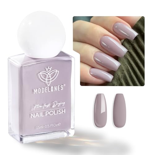 Modelones Esmalte de Uñas Secado Rápido Pintauñas Brillante, Acabado Semipermanente Hasta 7 días de duración, 15ml Gris