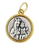 VILLAGE GIFT IMPORTERS Pequeña medalla religiosa en tono plateado con marco redondo dorado | Colgantes de figuras católicas y santas | Suministros de cuentas cristianas para coronillas y joyas, Metal