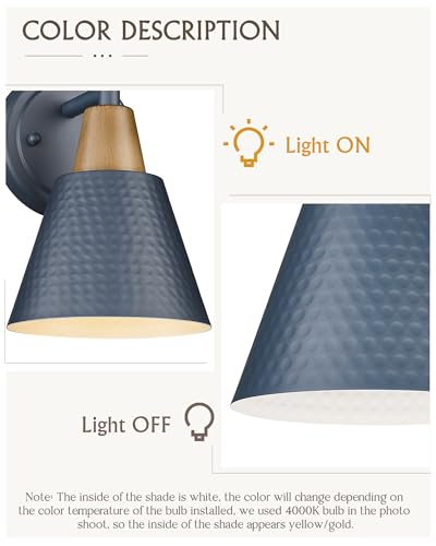 Image of FEMILA Modern Wall Sconces Set of 2, 1-Light Wall Lighting Bathroom Sconces Single Vanity Light, Hammered Metal Shade, Dark Blue,4FG59B-2 Blue