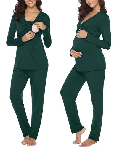Irdcomps Pigiama Donna Premaman Cotone Pigiama Due Pezzi Premaman Lunga Set Pigiama Allattamento Abbigliamento Premaman Allattamento Casa Incinte Parto Ospedale Verde M