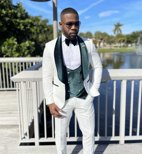 Men's Suit Three Pieces Shawl Lapel Tuxedos Jacquard Jacket+ Velvet Vest+Pants3