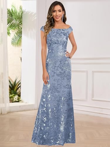 Mother of The Bride Dresses for Women Off The Shoulder Sequin Evening Formal Dress3