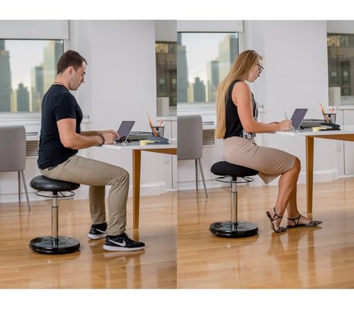 Image of KORE Design Office Adjustable Pivot Stool Round Seat, Ergonomic Home Office Chair, Comfortable Adult Wobble Computer Desk Chairs, Ideal for Active Sitting, Work, Study, 22 inch-30 inch, Grey Fabric