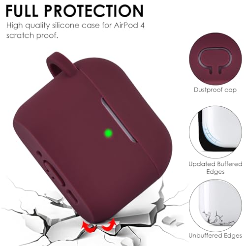 Image of Filoto Compatible with AirPods 4 Case - Soft Silicone Cover with Bracelet Lanyard and Keychain, Shockproof and Scratch-Resistant, Cute Design for Compatible withAirPods 4th Generation(Burgundy)