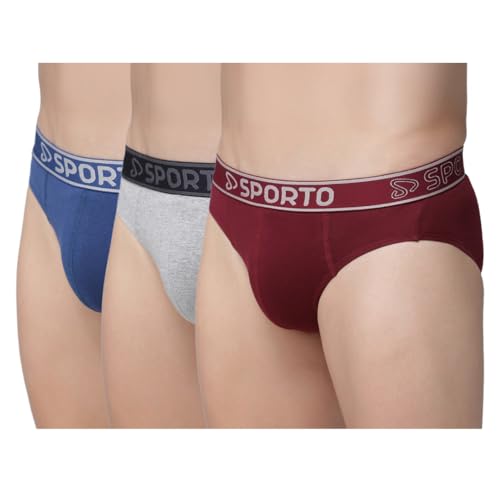 Image of sporto Men's Solid Cotton Brief with Soft Elastic Waistband (Pack of 3) Black