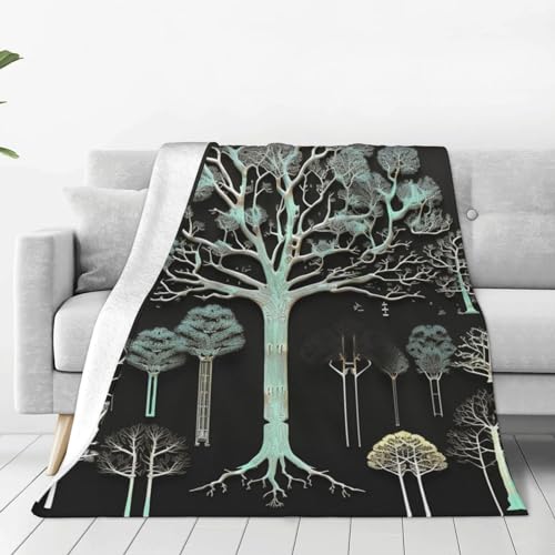 Couverture flanelle douce imprimé arbre pour soirées cocooning lit