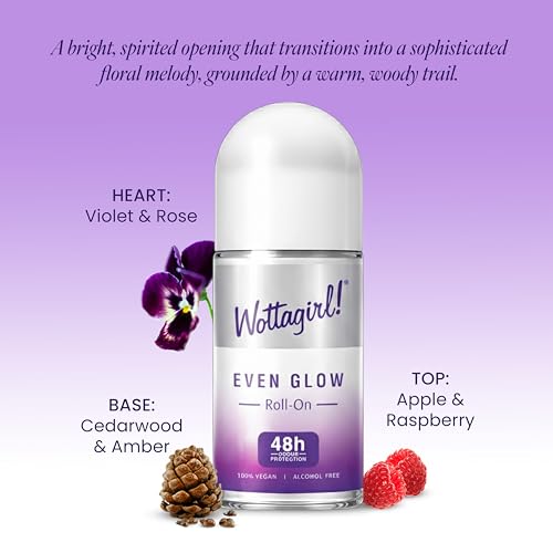 Image of Layer'r Wottagirl 100% Vegan Even Glow Roll On for Women 50ml | Alcohol-free 48H odour protection with underarm brightening and berry floral fragrance. 100% vegan formula